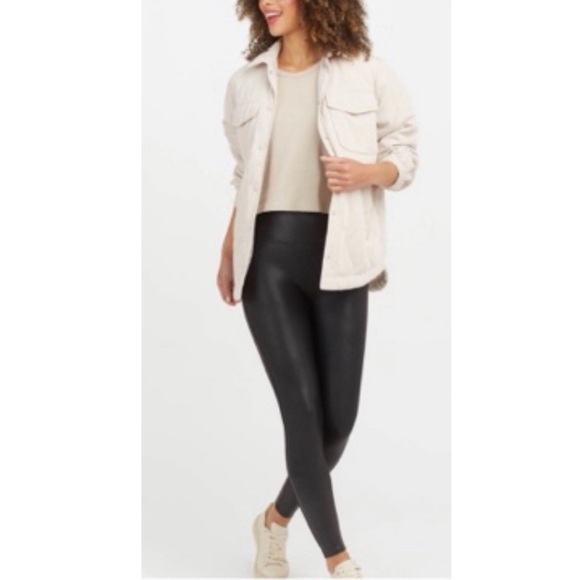 SPANX Black Faux Leather Leggings Sz Medium NEW - Picture 2 of 13